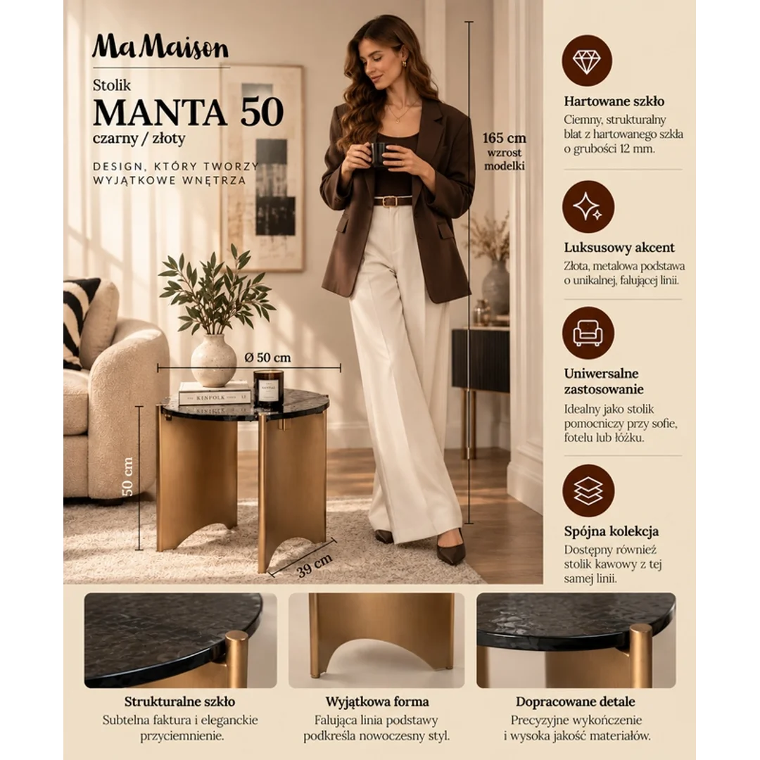 MaMaison stolik MANTA 50 czarny / złoty — zdjęcie 13