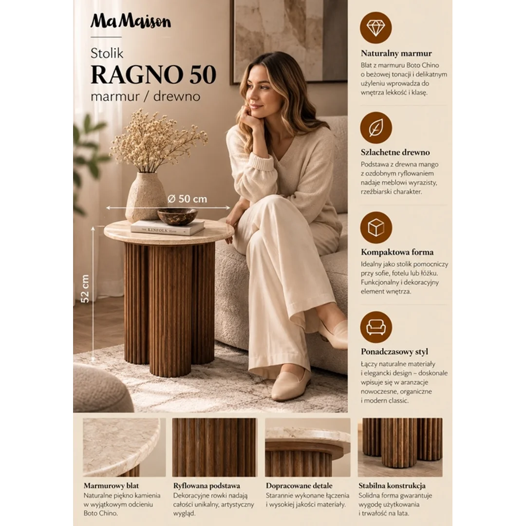 MaMaison stolik RAGNO 50 marmur / drewno — zdjęcie 8