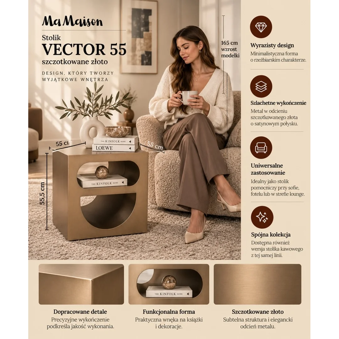 MaMaison stolik VECTOR 55 szczotkowane złoto — zdjęcie 13