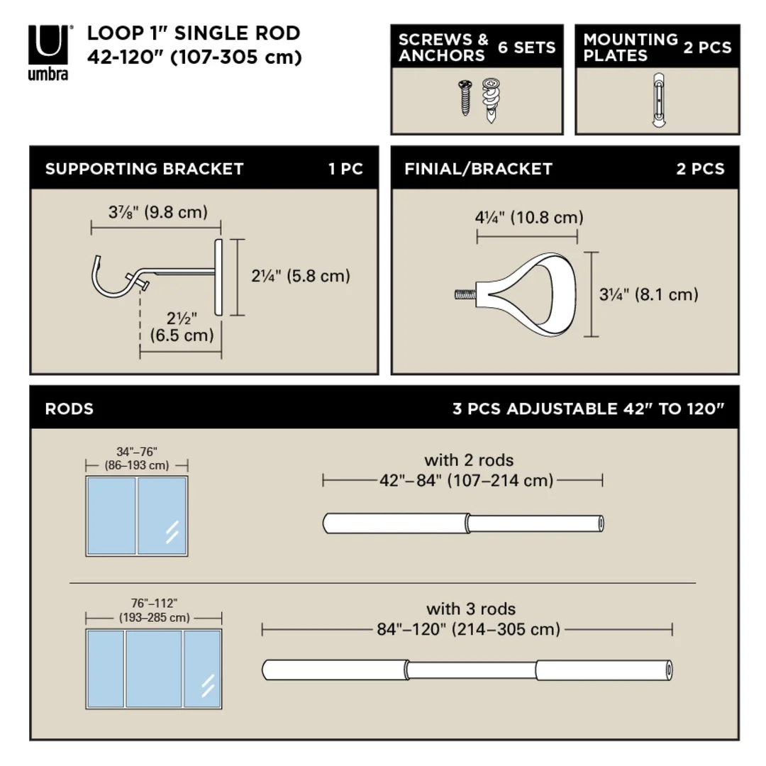 UMBRA karnisz LOOP 1 107 - 305 cm czarny — zdjęcie 9