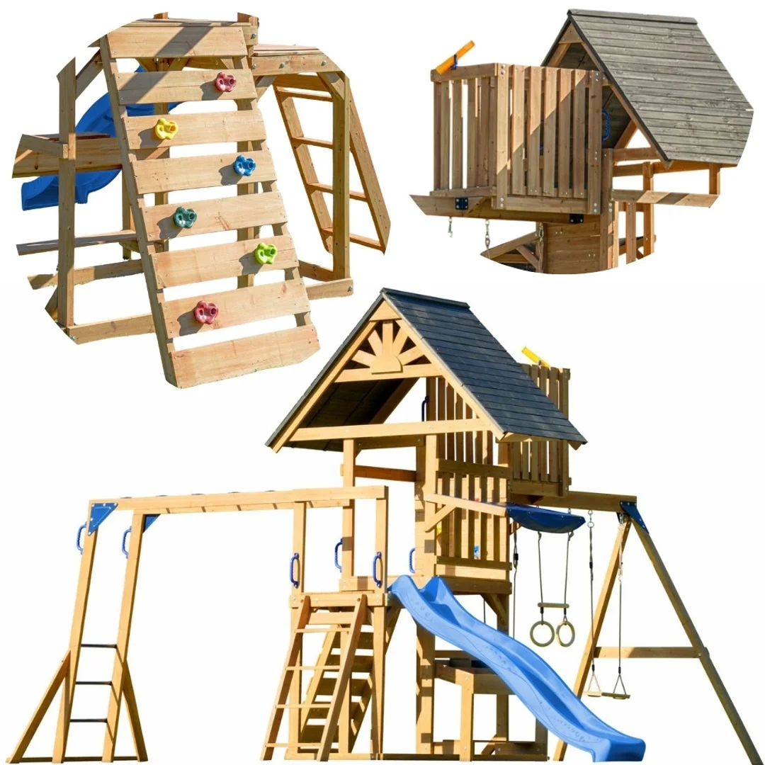 AXI Mitch play tower Duży Plac Zabaw Drewniany Zjeżdżalnia Hustawki Ścianka Wspinaczkowa Wieża