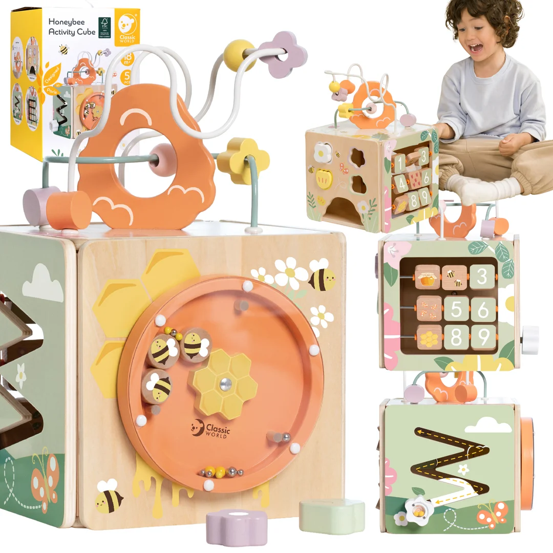 CLASSIC WORLD Drewniana Kostka Edukacyjna Sensoryczna