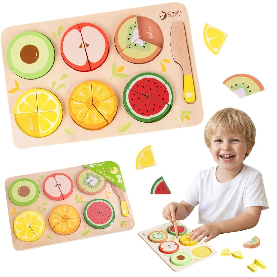 CLASSIC WORLD Drewniane Owoce do Krojenia na Rzepy Nauka Ułamków i Dzielenia MONTESSORI