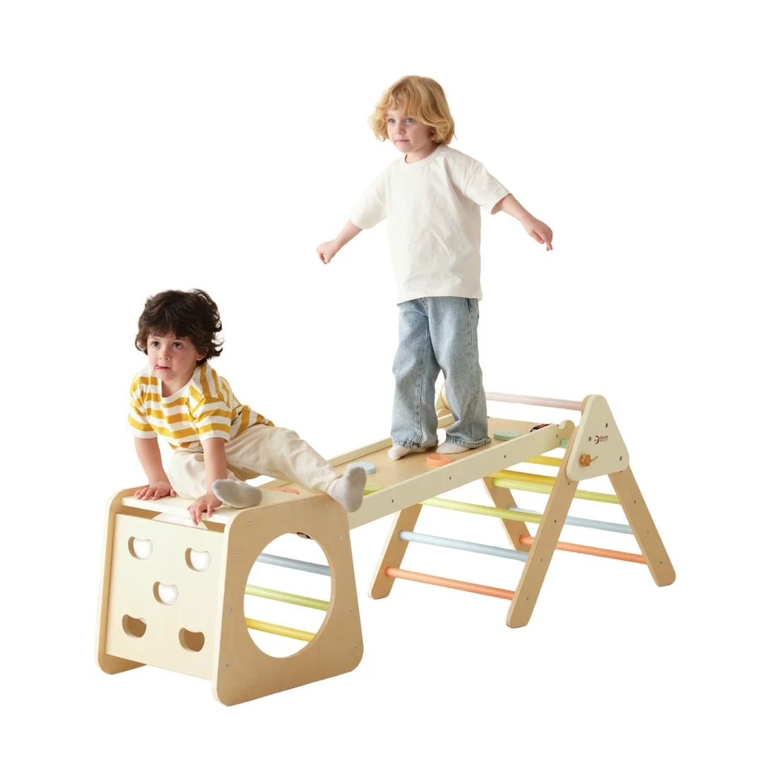 CLASSIC WORLD Drewniany Zestaw Wspinaczkowy Trójkąt Montessori Plac Zabaw Siłownia Indoor dla Dzieci