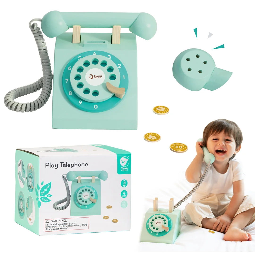 CLASSIC WORLD Klasyczny Drewniany Telefon dla
