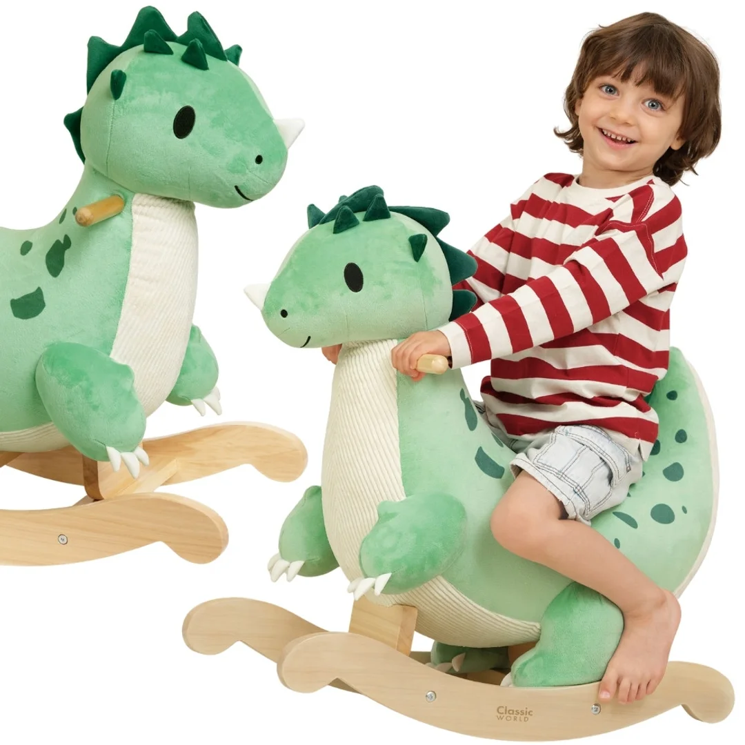 CLASSIC WORLD Miękki Pluszowo Drewniany Bujak Dinozaur na Biegunach