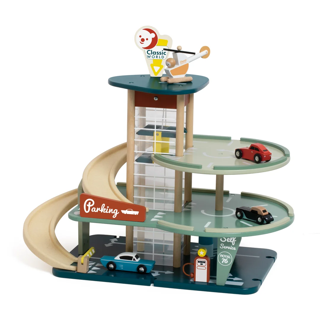 CLASSIC WORLD Wielopoziomowy Parking Auta Helikopter Dystybutor Myjnia