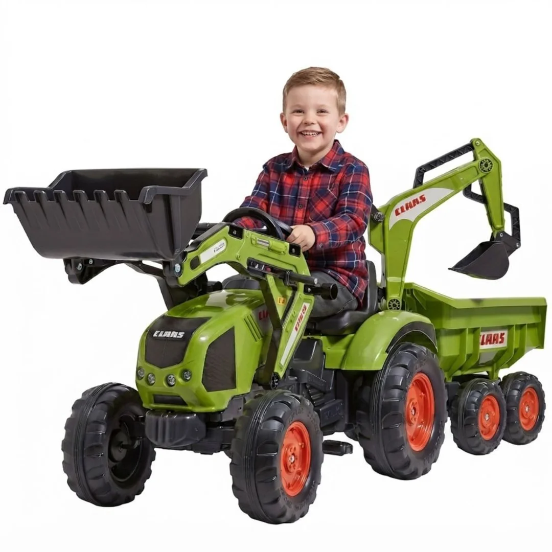 FALK Traktor CLAAS na Pedały z Przyczepą Łyżką i Spychaczem