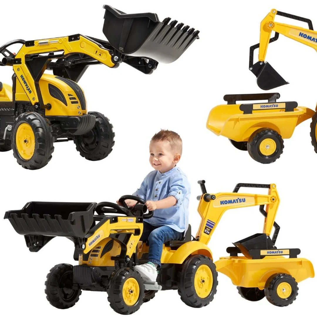 FALK Traktor na Pedały Komatsu z Łyżką Koparką i Przyczepą