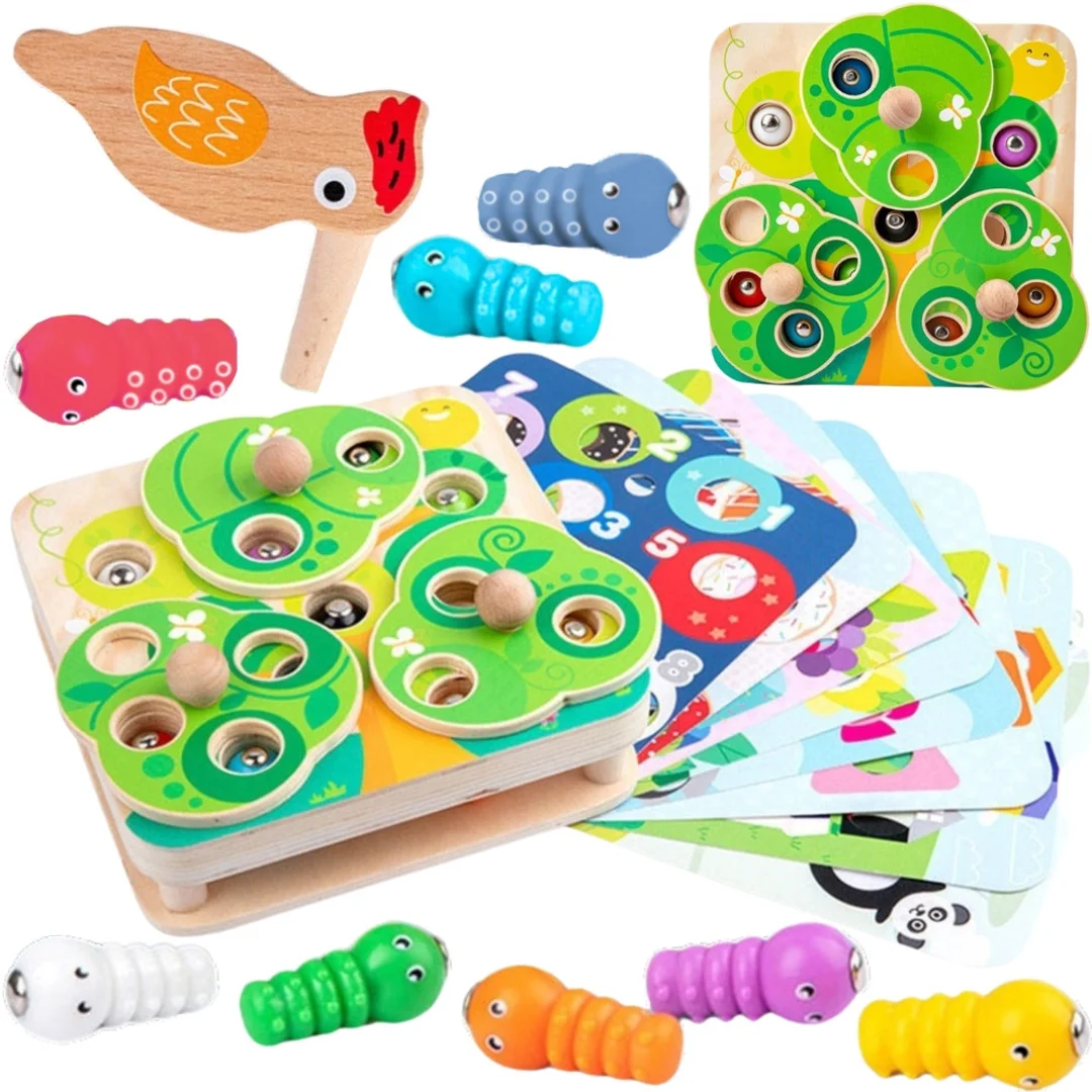 TOOKY TOY Drewniana Gra Zręcznościowa Wyciągnij Robaczki dla Dzieci
