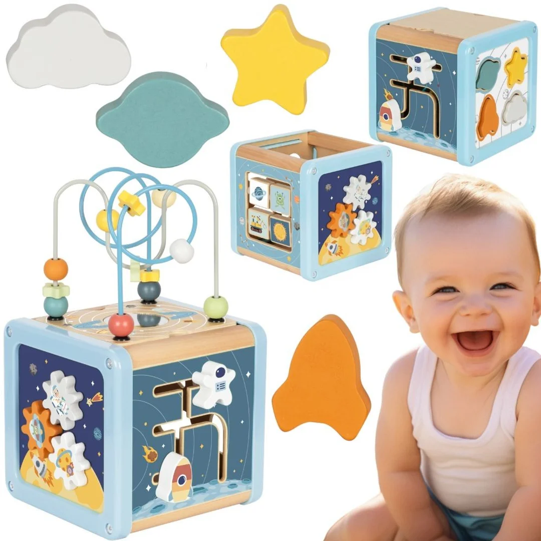 TOOKY TOY Drewniana Kostka Aktywności Kosmos Sorter Labirynt