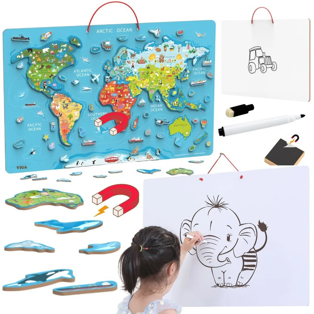 Tablica Manipulacyjna Edukacyjna z Magnetyczną Mapą Świata Montessori
