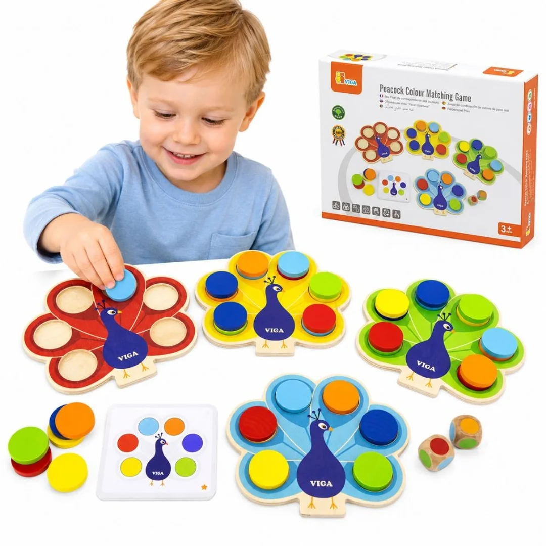 VIGA Drewniana Gra Dopasuj Kolory Pawi Ogon Montessori Karty