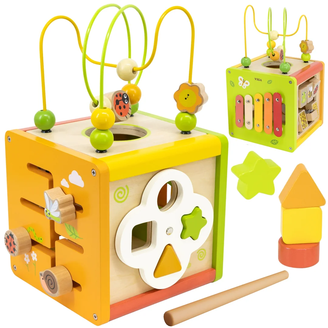 VIGA Drewniana Kostka Edukacyjna Sorter Przeplatanka Montessori
