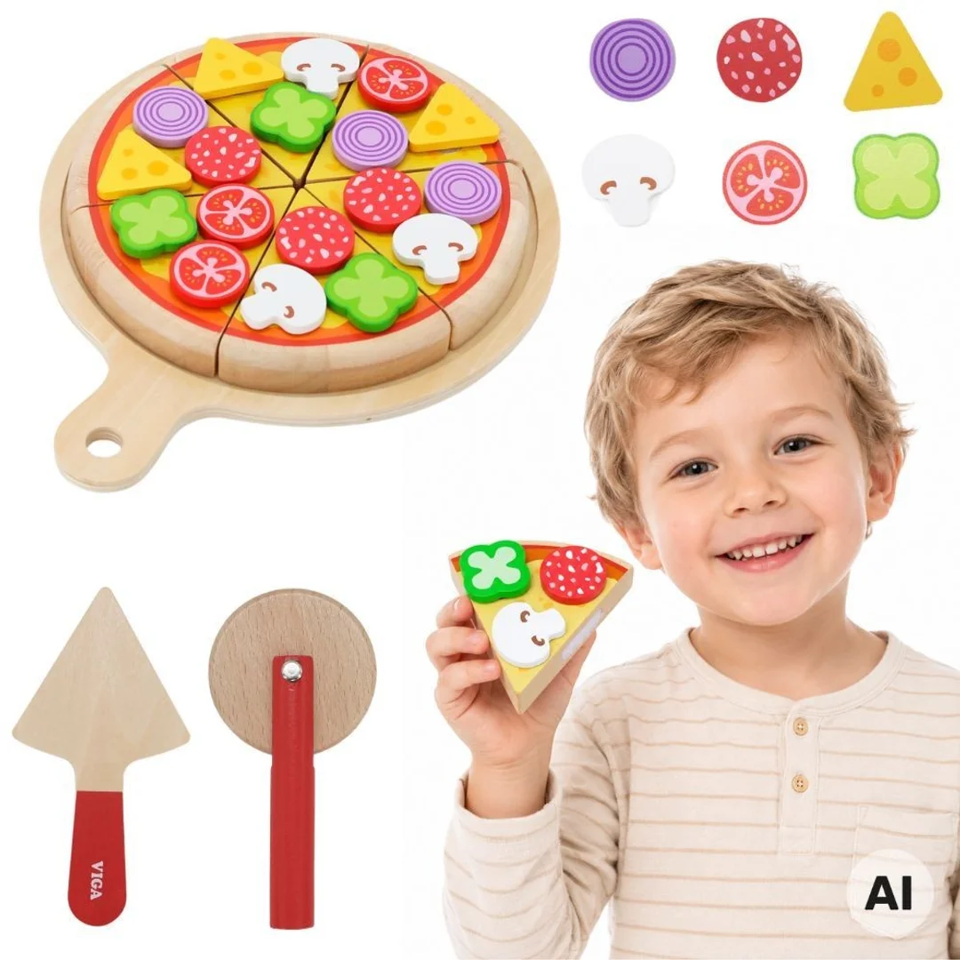 VIGA Drewniana Pizza Do Krojenia Zestaw Dla