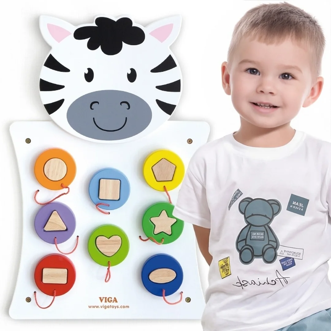 VIGA Drewniana Tablica Manipulacyjna Zebra Certyfikat FSC Montessori