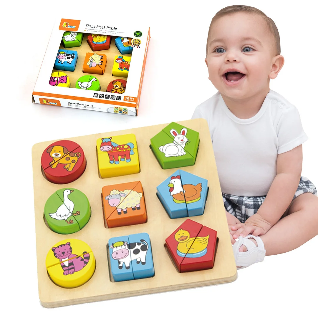 VIGA Drewniane Puzzle Edukacyjne Zwierzęta Układanka Dla Dzieci Montessori