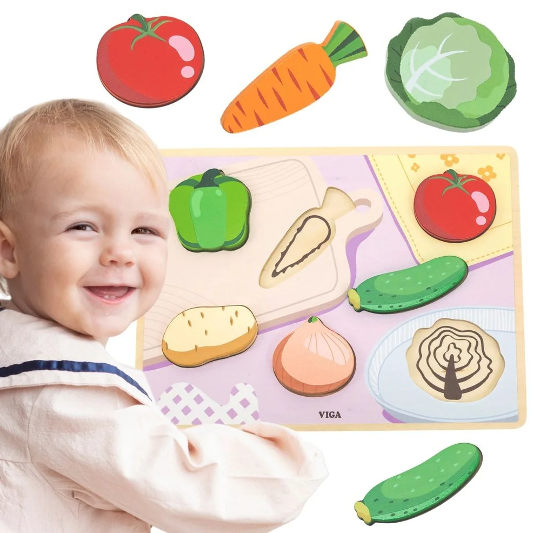 VIGA Drewniane Puzzle Układanka Montessori Figurki Warzywa Edukacyjna