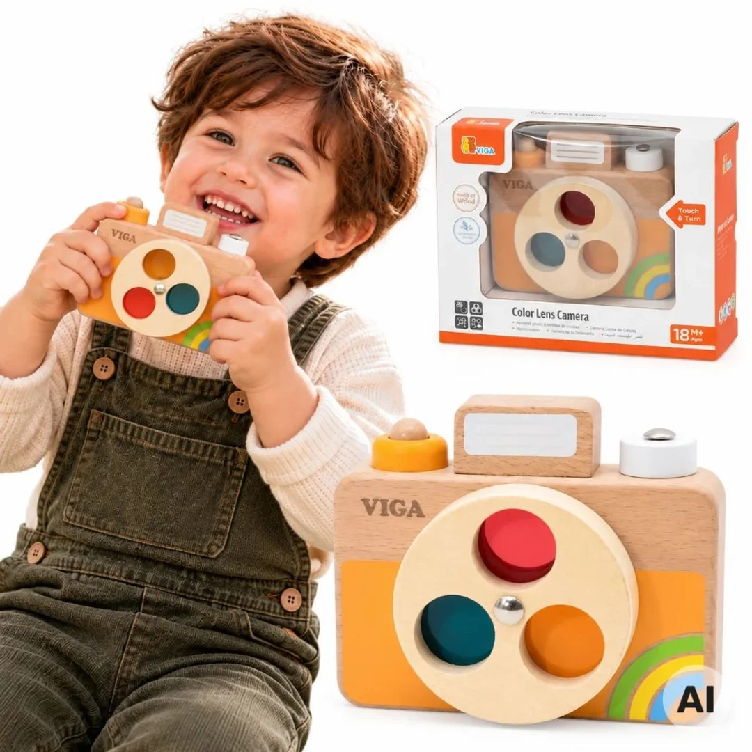 VIGA Drewniany Aparat Fotograficzny Kolory i Dźwięk