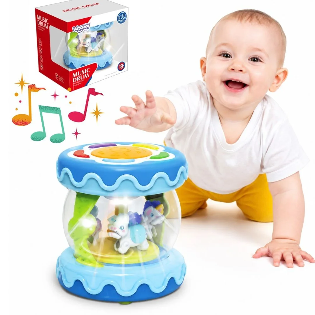 WOOPIE BABY Bębenek Pozytywka Projektor Zabawka Muzyczna dla Niemowląt Walec Roller do Nauki Raczkowania