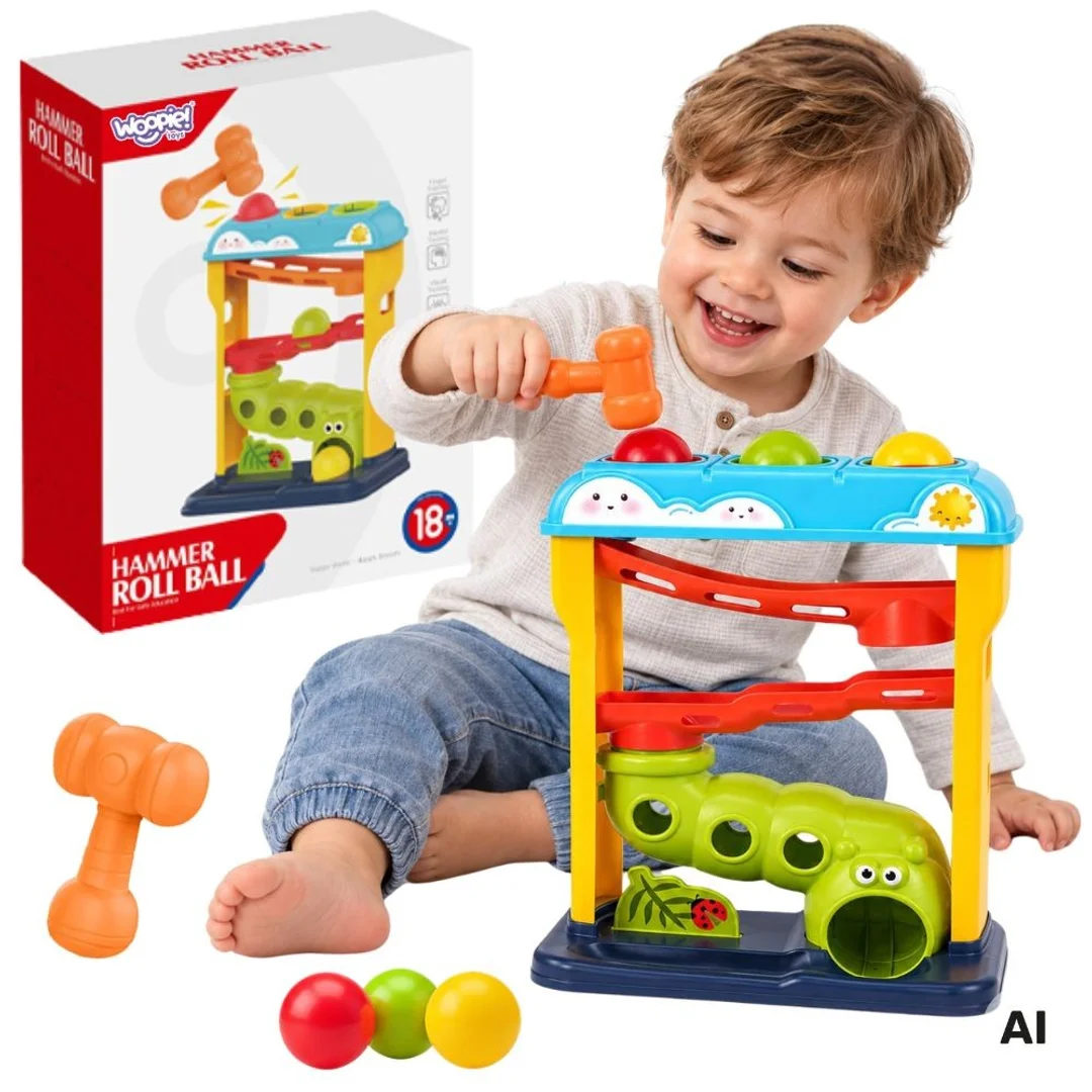 WOOPIE BABY Edukacyjny Tor Kulkowy Wbijanka z Młotkiem Przebijanka Pop Up