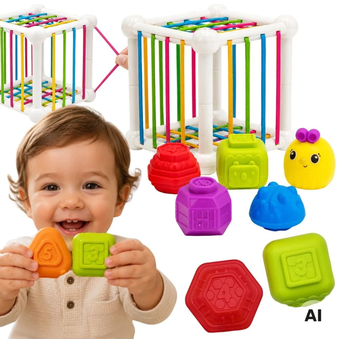 WOOPIE BABY Elastyczna Kostka Sensoryczna Sorter dla Dzieci Zwierzątka Grzechotka