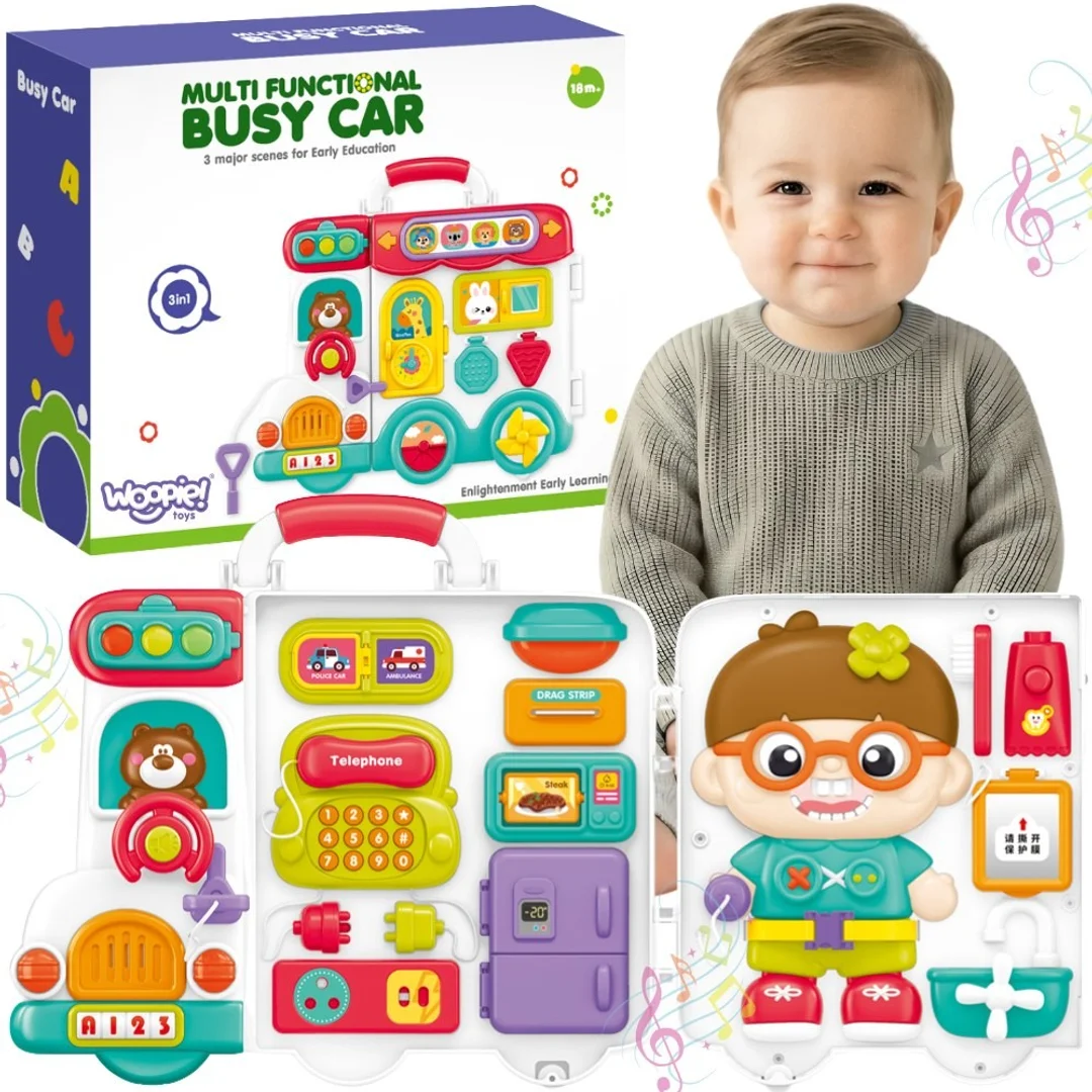 WOOPIE BABY Interaktywna Tablica Manipulacyjna Chłopiec Busy Walizka Sensoryczna