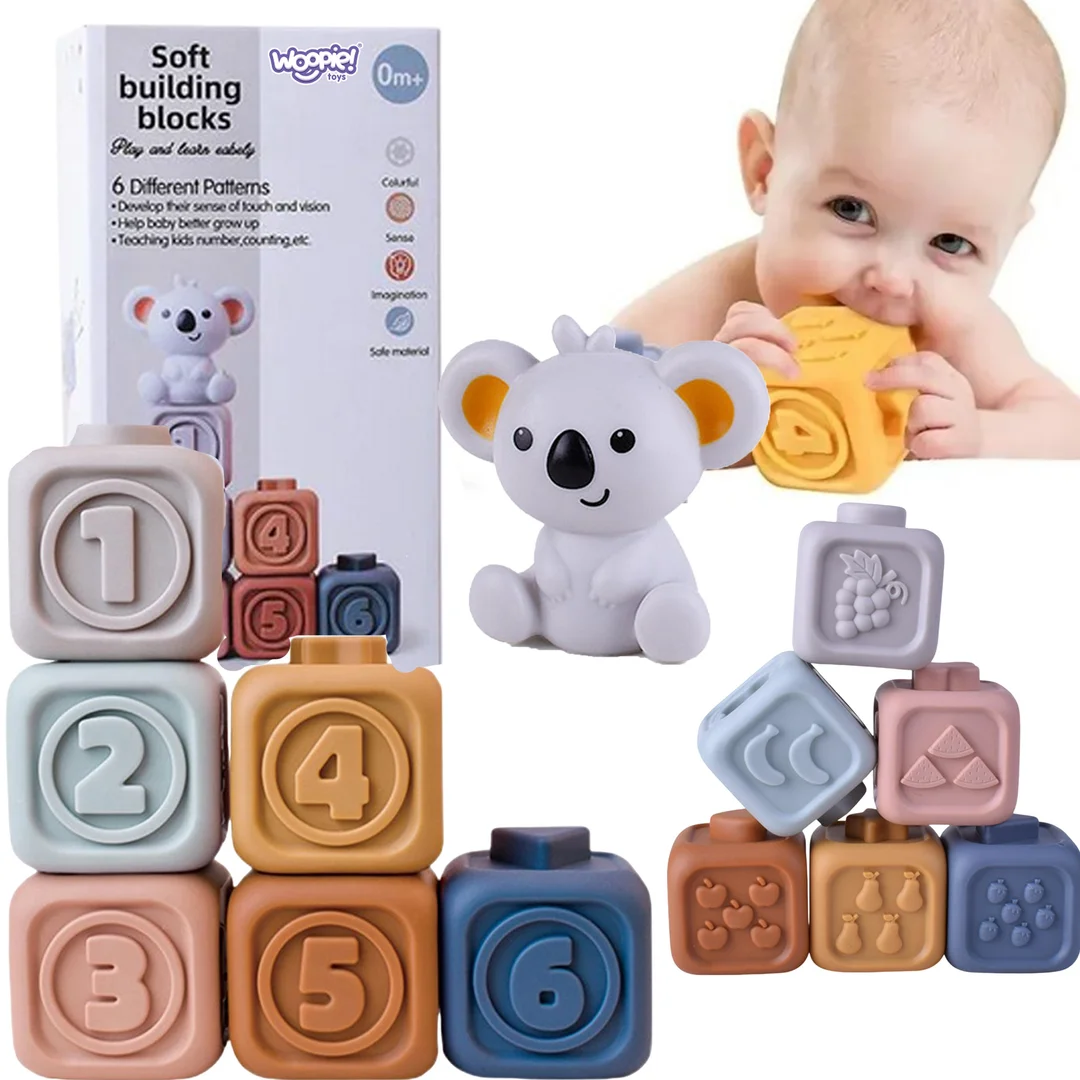 WOOPIE BABY Zestaw Edukacyjna Piramdka Klocki Sensoryczne Gryzak Cyferki