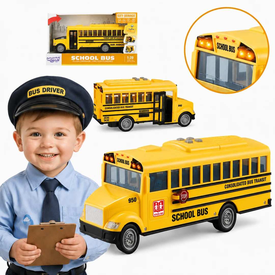 WOOPIE Interaktywny Autobus Szkolny Elektryczny Światło Dźwięk Prezent