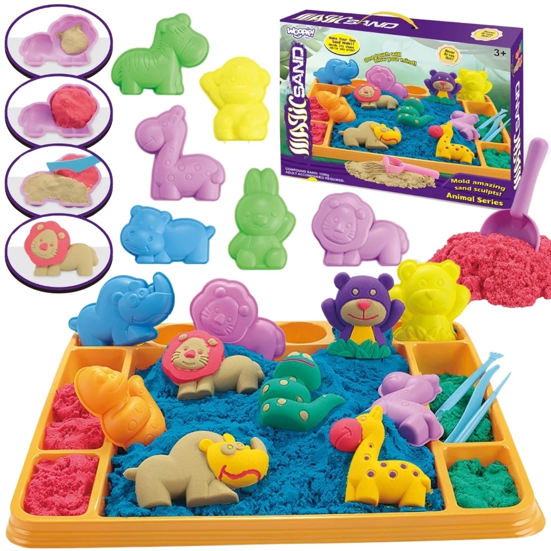 WOOPIE Piasek Kinetyczny Zestaw XL ZOO Taca z Foremkami