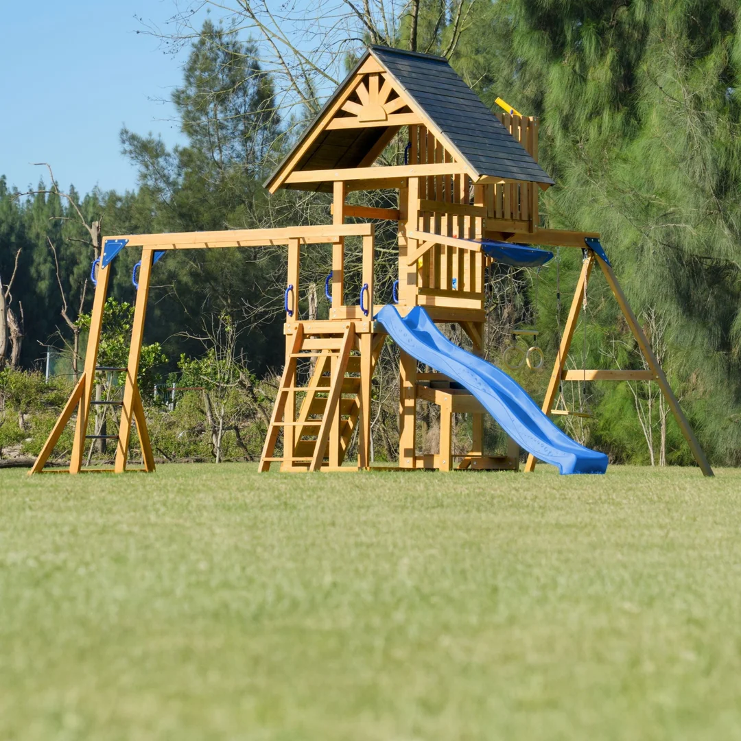AXI Mitch play tower Duży Plac Zabaw Drewniany Zjeżdżalnia Hustawki Ścianka Wspinaczkowa Wieża