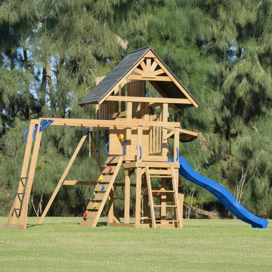 AXI Mitch play tower Duży Plac Zabaw Drewniany Zjeżdżalnia Hustawki Ścianka Wspinaczkowa Wieża