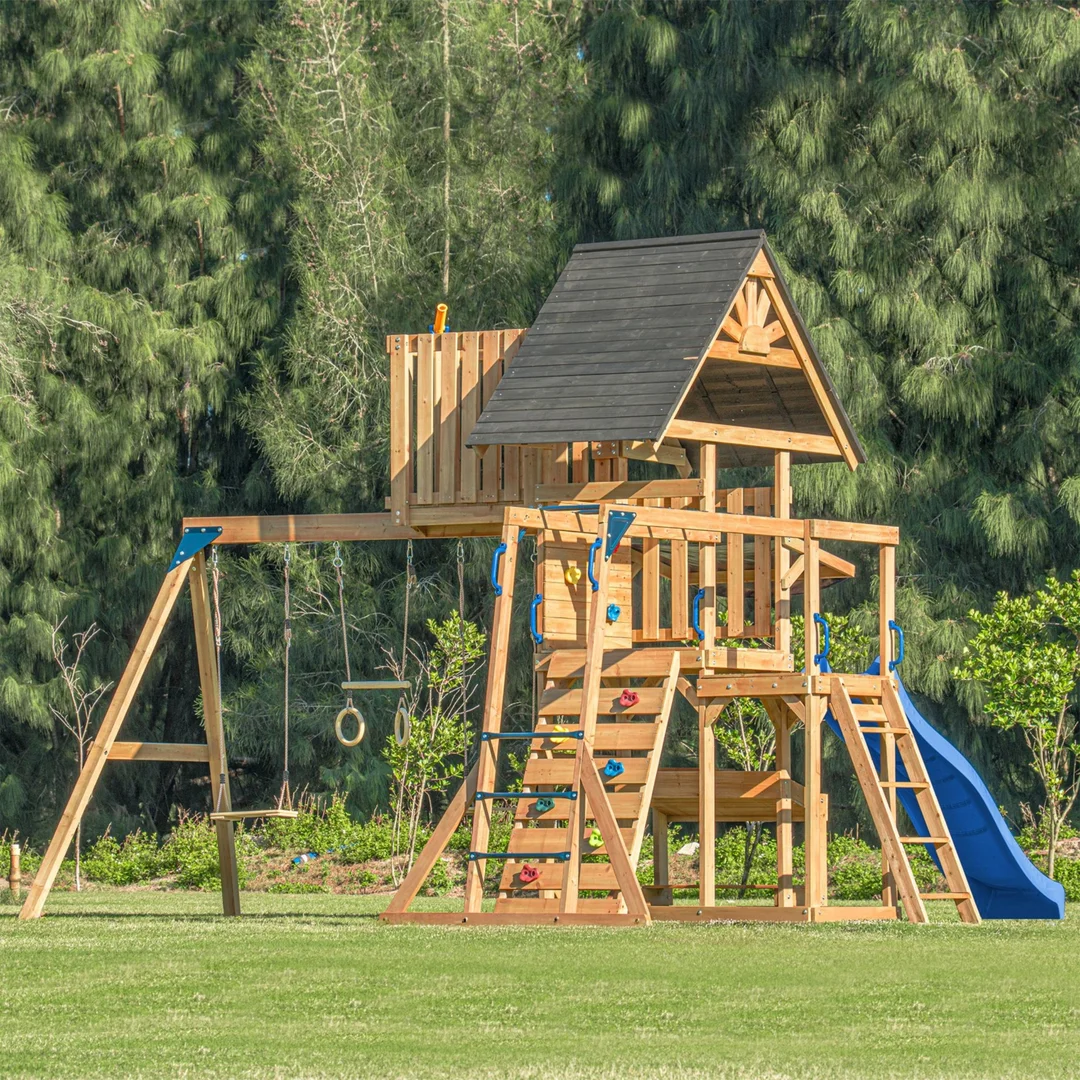 AXI Mitch play tower Duży Plac Zabaw Drewniany Zjeżdżalnia Hustawki Ścianka Wspinaczkowa Wieża