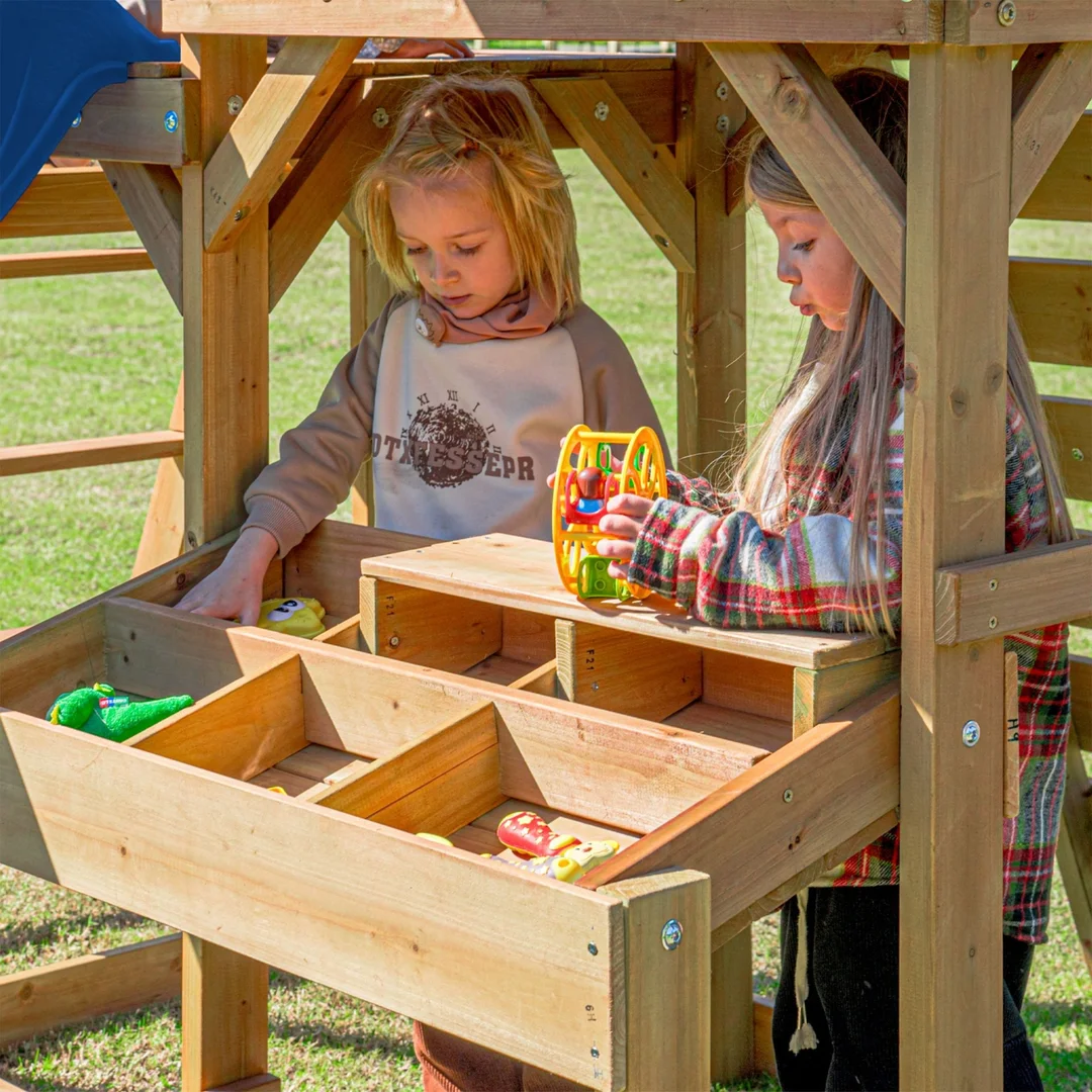 AXI Mitch play tower Duży Plac Zabaw Drewniany Zjeżdżalnia Hustawki Ścianka Wspinaczkowa Wieża