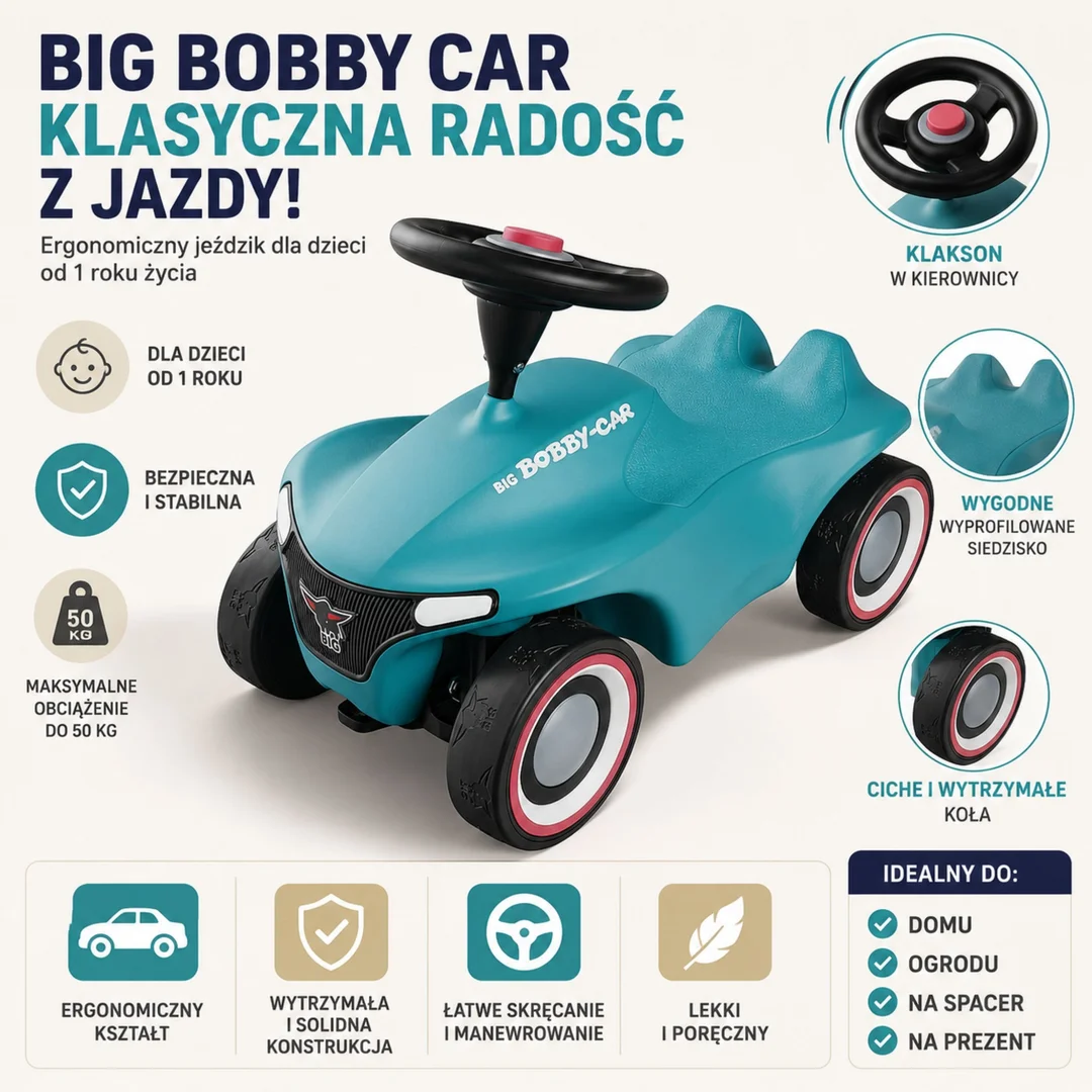 BIG Bobby Car Neo Jeździk Lazurowy Niebieski Odpychacz dla Dziecka