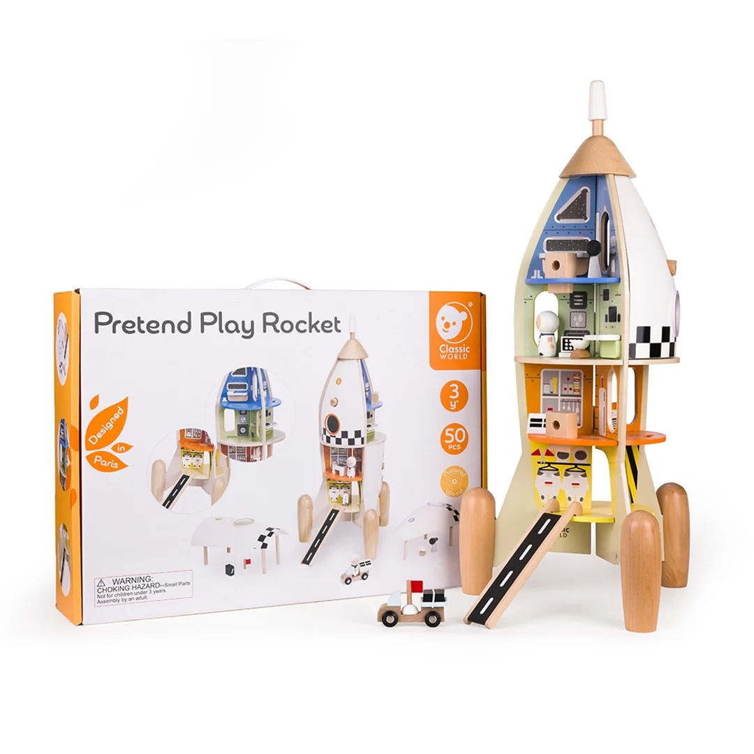 CLASSIC WORLD Drewniana Rakieta Domek dla Dzieci + Figurki 51el.