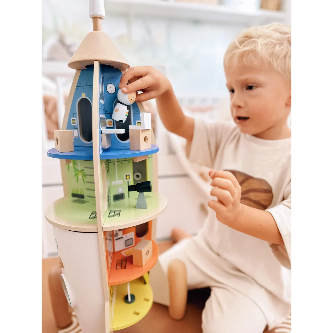 CLASSIC WORLD Drewniana Rakieta Domek dla Dzieci + Figurki 51el.