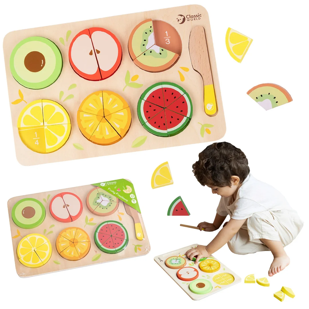 CLASSIC WORLD Drewniane Owoce do Krojenia na Rzepy Nauka Ułamków i Dzielenia MONTESSORI