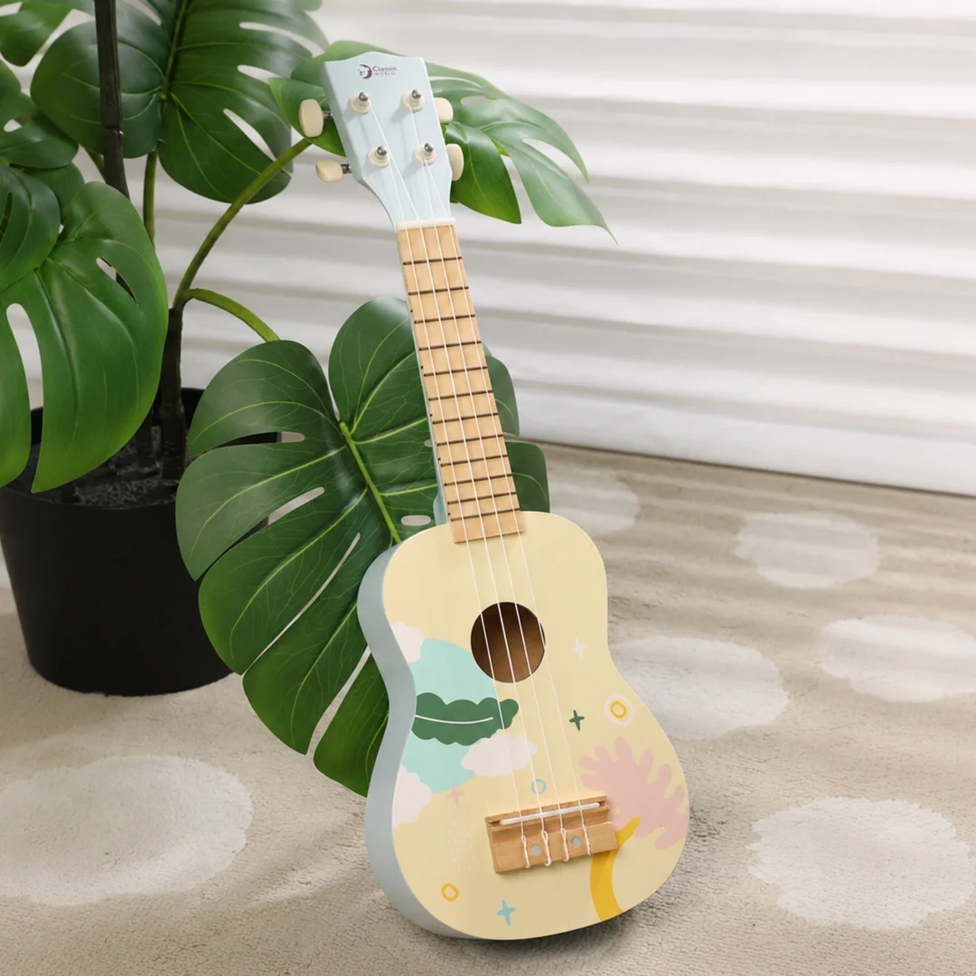 CLASSIC WORLD Drewniane Ukulele Gitara dla Dzieci Niebieskie