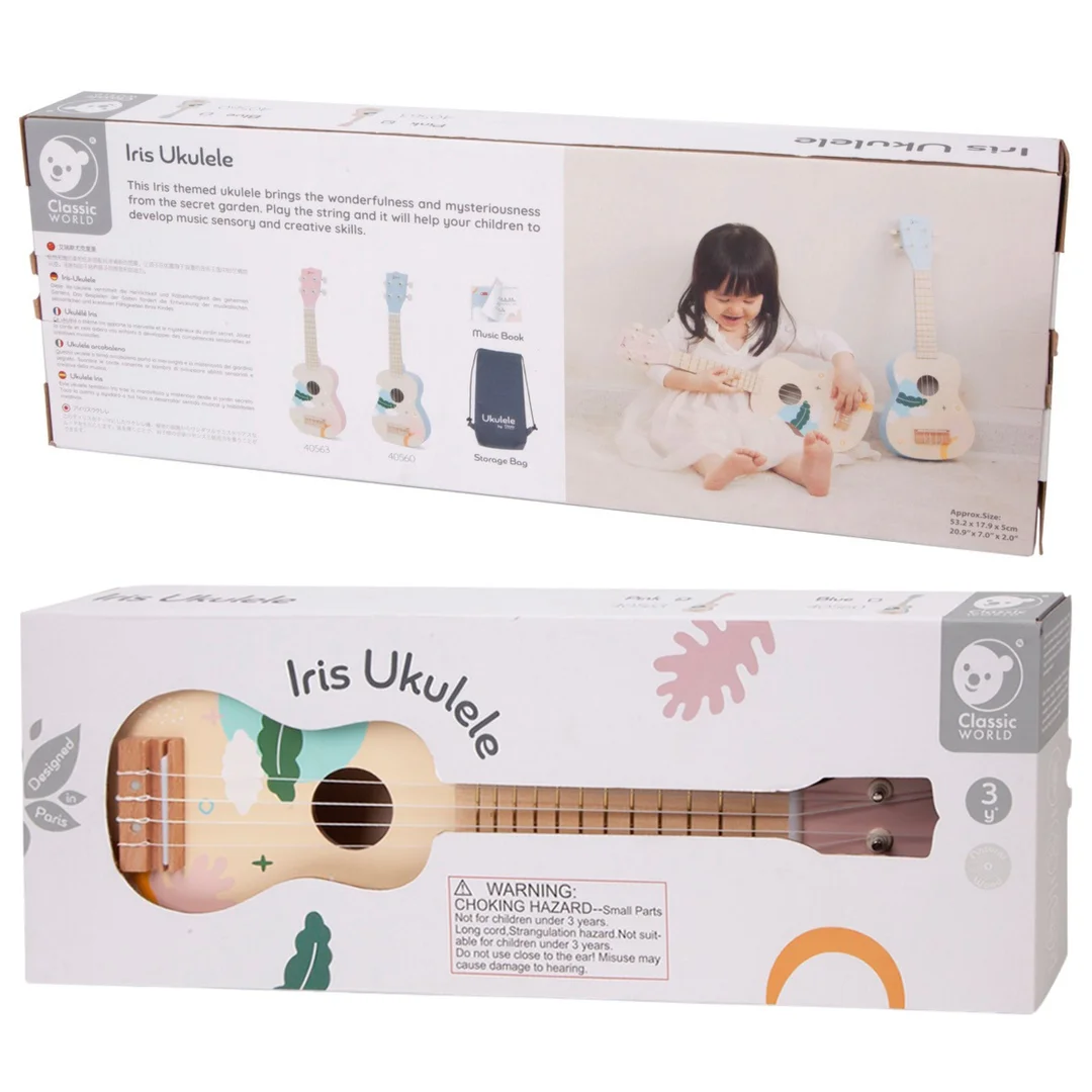 CLASSIC WORLD Drewniane Ukulele Gitara dla Dzieci Różowa