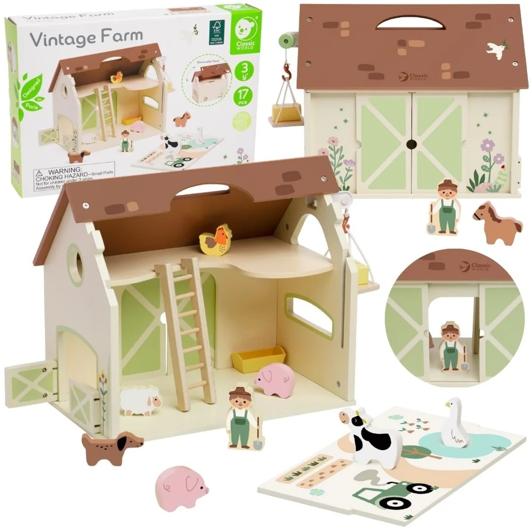 CLASSIC WORLD Drewniany Domek Farma Vintage Zestaw