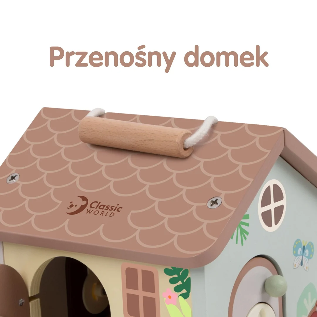 CLASSIC WORLD Drewniany Domek Sensoryczny Edukacyjny z Zamkami Kluczykami