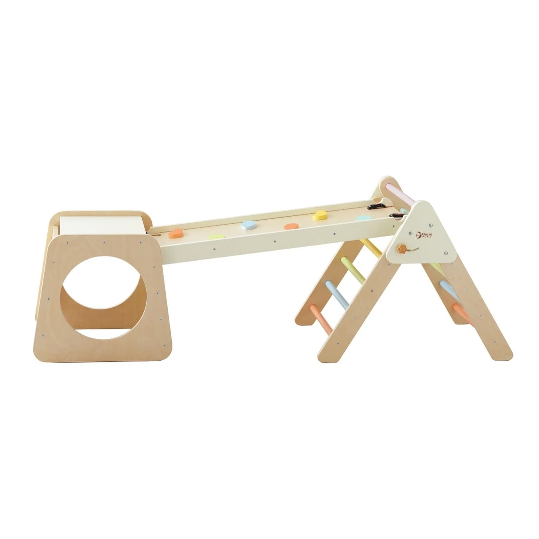 CLASSIC WORLD Drewniany Zestaw Wspinaczkowy Trójkąt Montessori Plac Zabaw Siłownia Indoor dla Dzieci