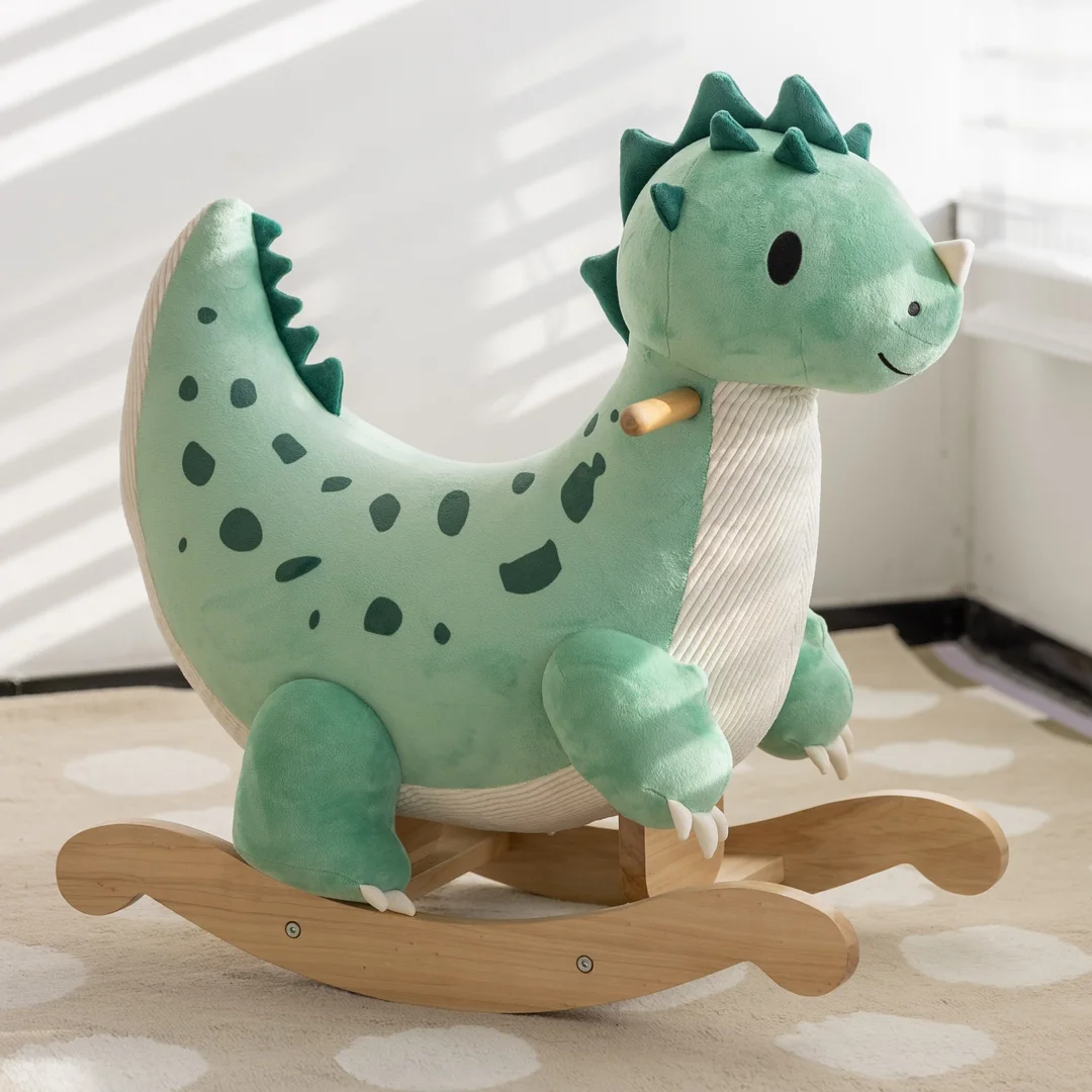 CLASSIC WORLD Miękki Pluszowo Drewniany Bujak Dinozaur na Biegunach