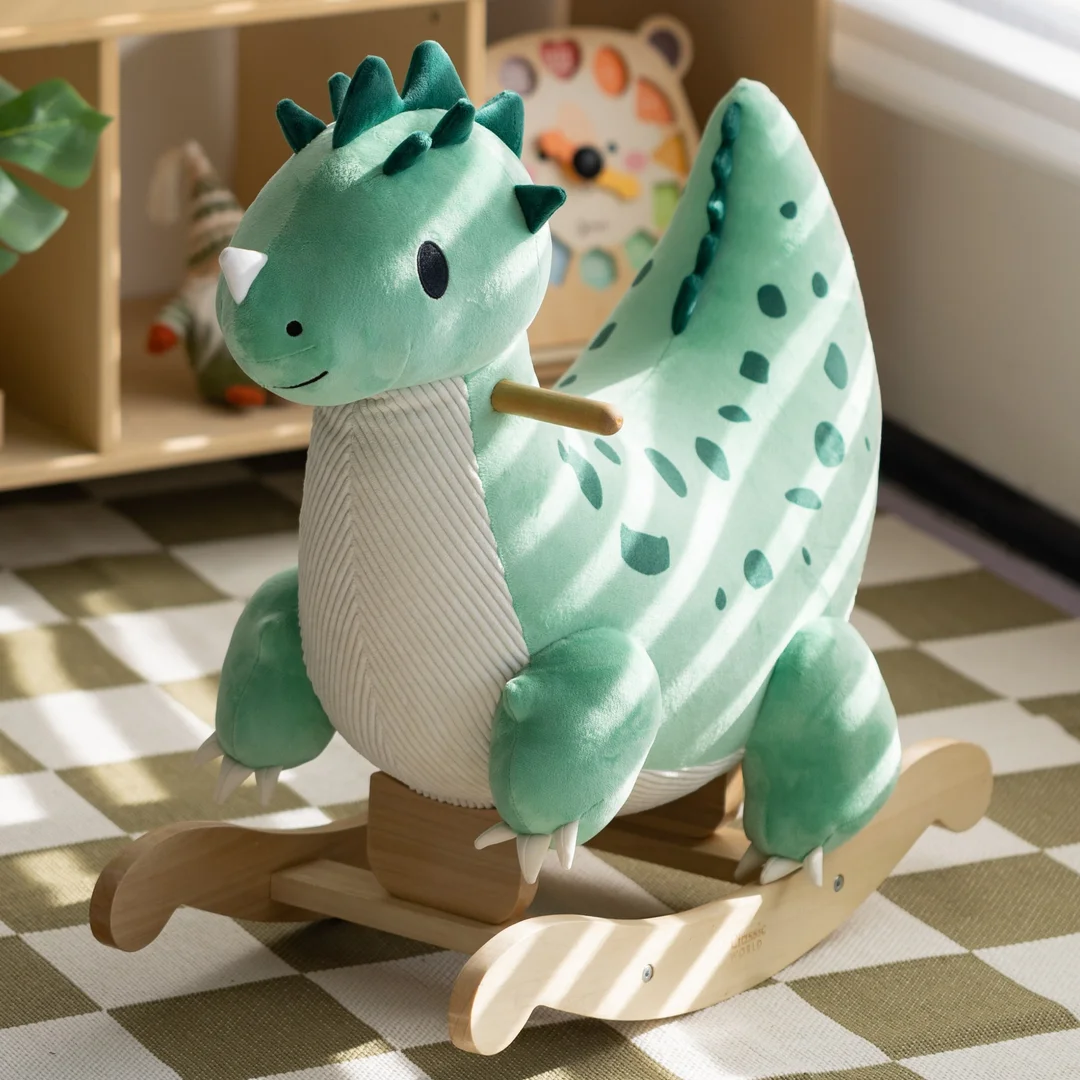 CLASSIC WORLD Miękki Pluszowo Drewniany Bujak Dinozaur na Biegunach