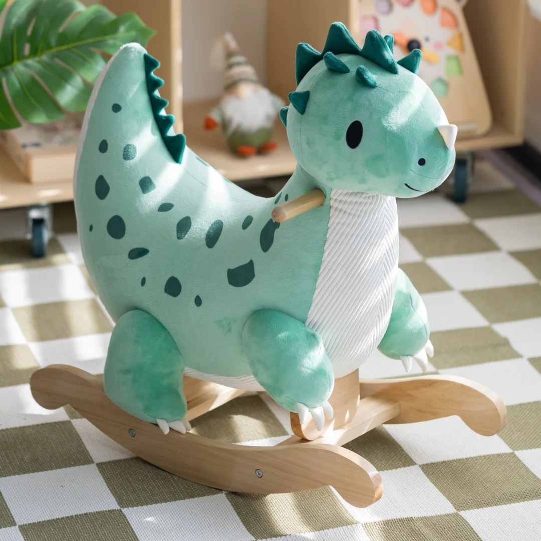 CLASSIC WORLD Miękki Pluszowo Drewniany Bujak Dinozaur na Biegunach