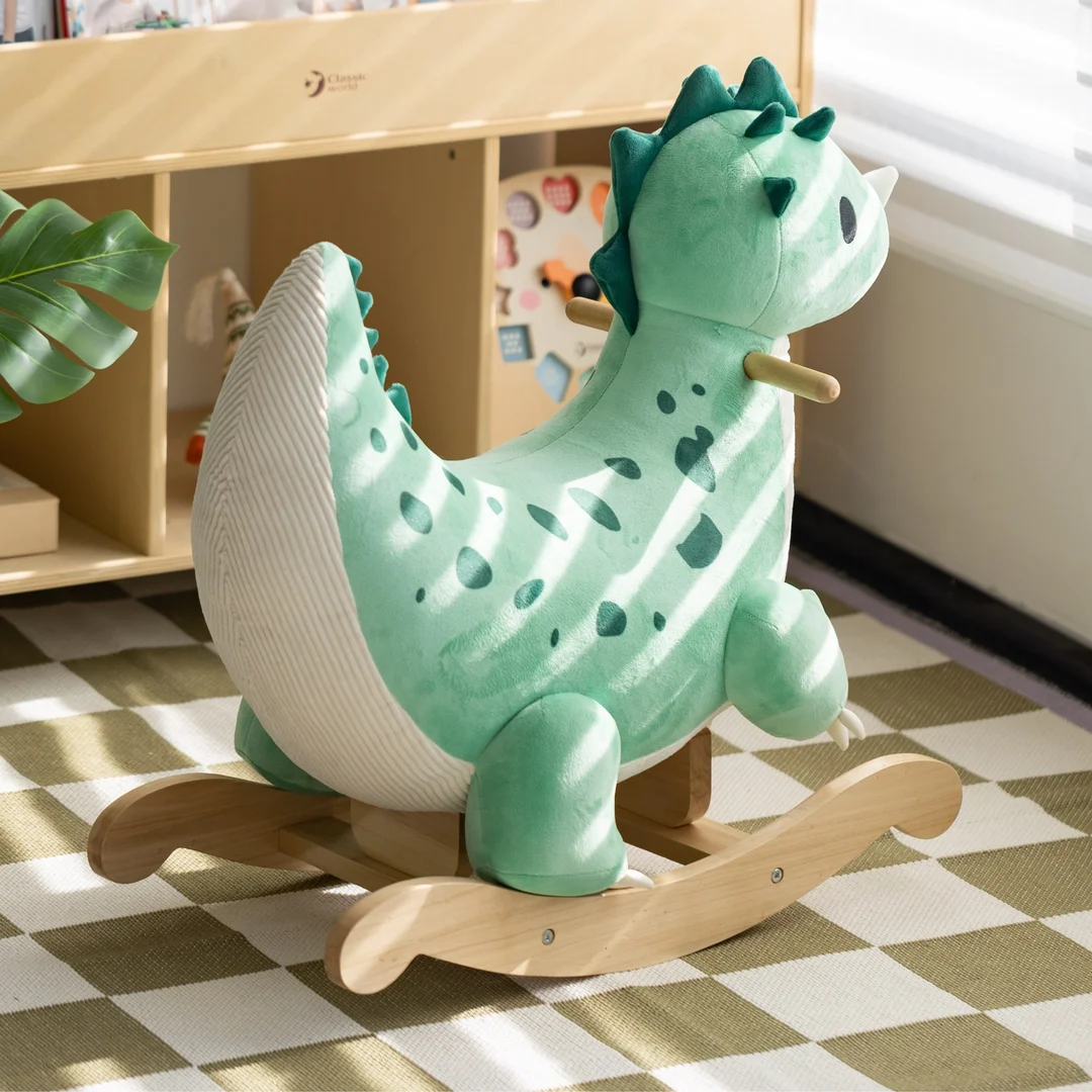 CLASSIC WORLD Miękki Pluszowo Drewniany Bujak Dinozaur na Biegunach