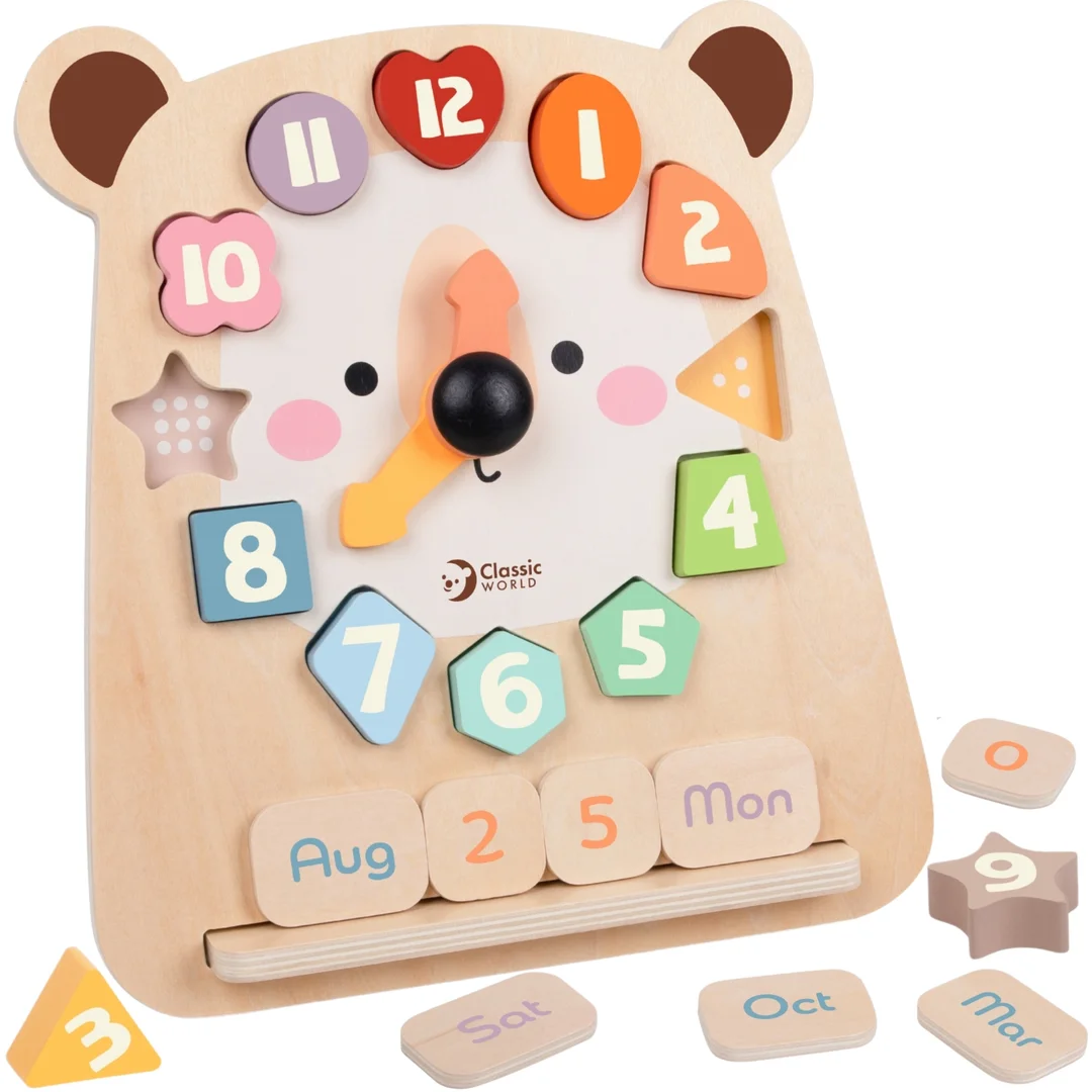CLASSIC WORLD Zegar Miś Montessori Edukacyjny Nauka Czasu Liczenia i Daty