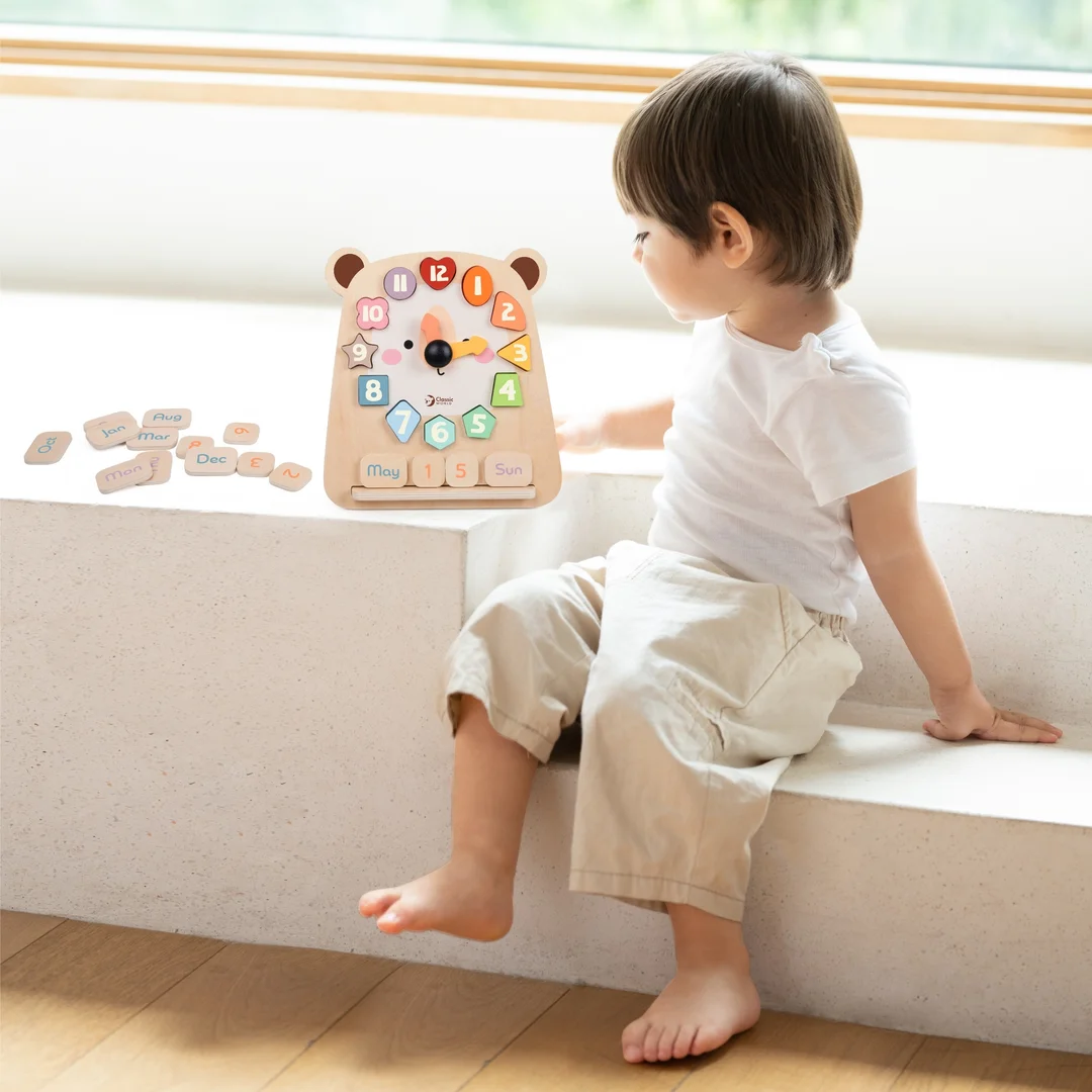 CLASSIC WORLD Zegar Miś Montessori Edukacyjny Nauka Czasu Liczenia i Daty