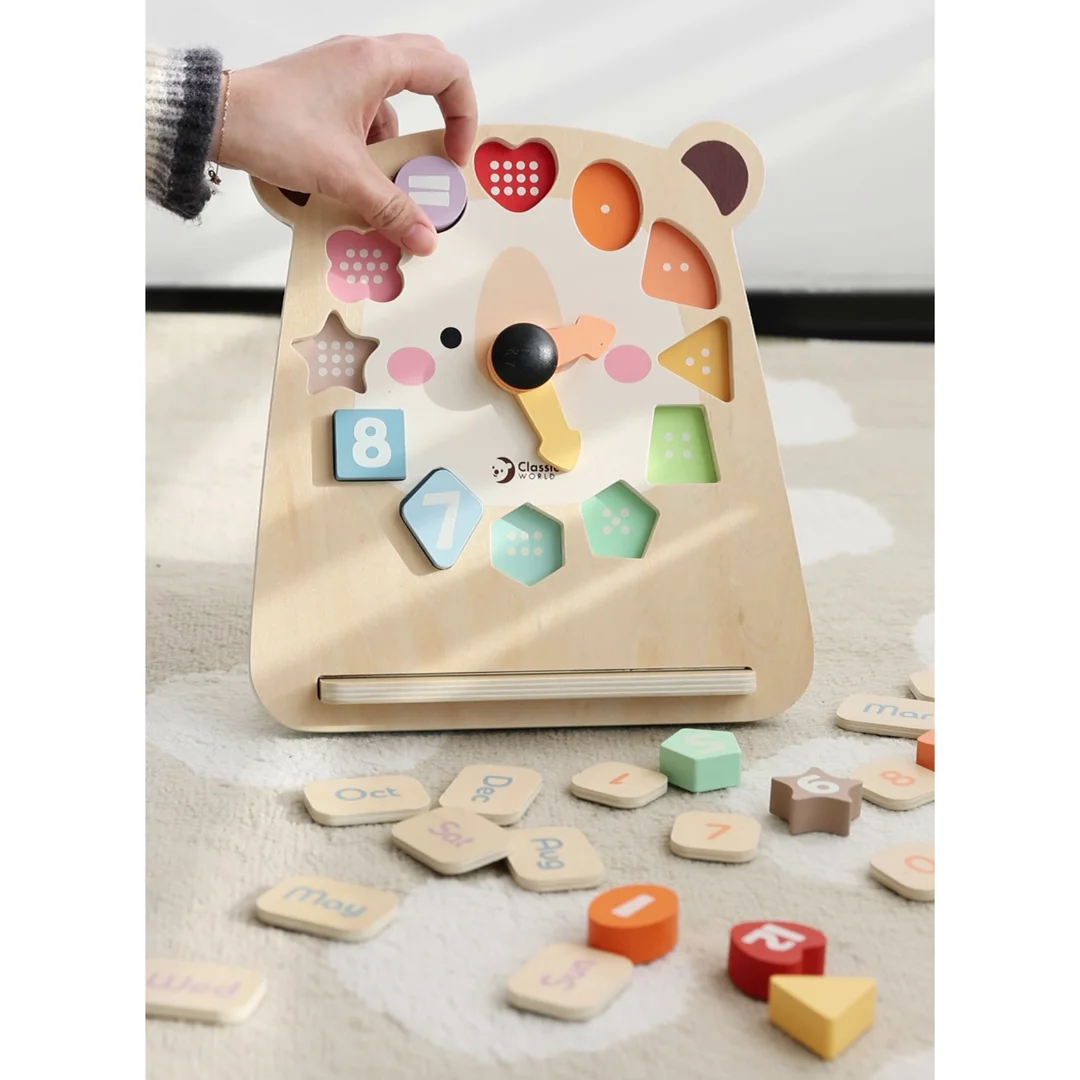 CLASSIC WORLD Zegar Miś Montessori Edukacyjny Nauka Czasu Liczenia i Daty